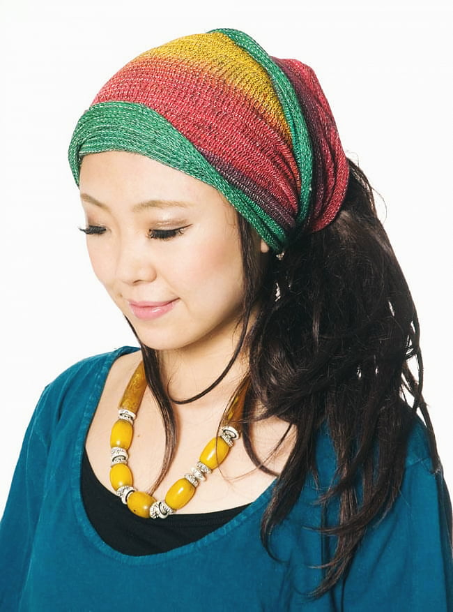 何通りも楽しめる!魔法のターバン - サンドの商品写真 5枚目 くしゅくしゅっとしてみました。コットンなので肌にもやさしいですよ。