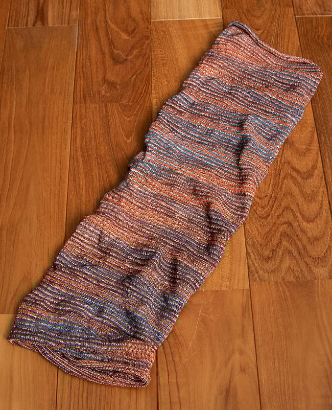 何通りも楽しめる!魔法のターバン - オレンジブルーの商品写真 2枚目 広げるとこのような形をしています。お好みに合わせてお使いください。