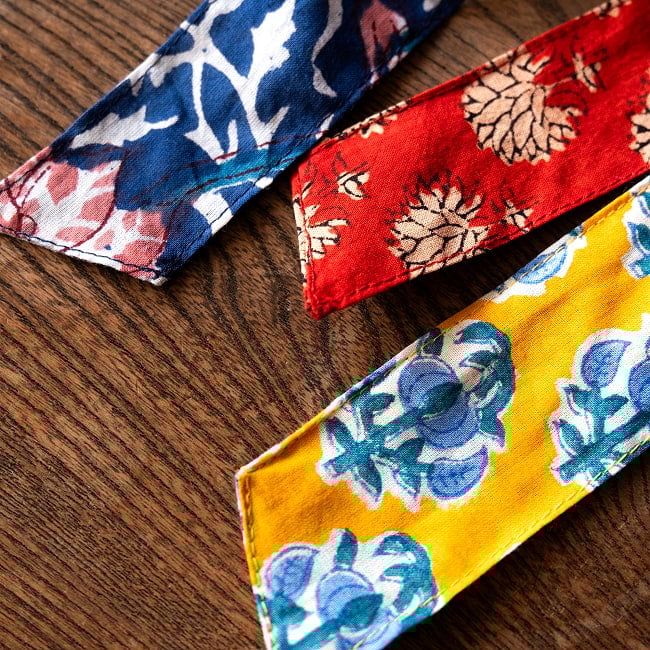 ウッドブロックプリントのリボン付きシュシュ 8 - ウッドブロックプリントが温かみがあります。