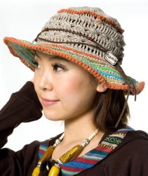 ヘンプ ボーダーハット レザー紐付きの商品写真