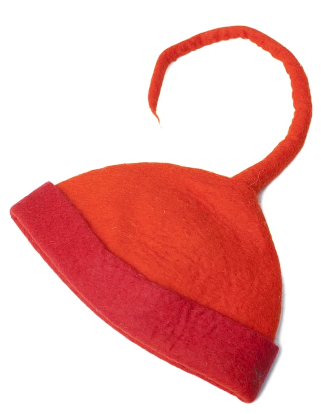 ヒマラヤ星人の帽子 【オレンジ×赤】 2 - 平置きしてみました。