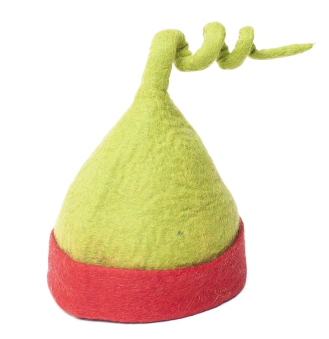 ヒマラヤ星人の帽子 【黄緑×赤】 4 - とんがりにはハリガネが通っているので好きな形に変形できちゃいます！すごい！