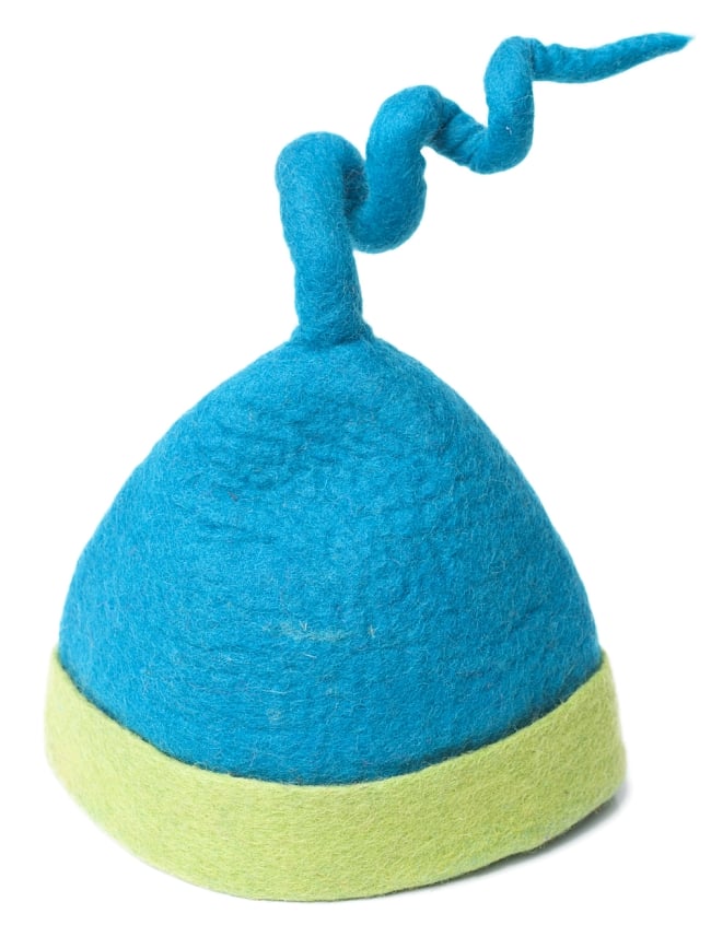 ヒマラヤ星人の帽子 【水色×黄緑】 4 - とんがりにはハリガネが通っているので好きな形に変形できちゃいます！すごい！