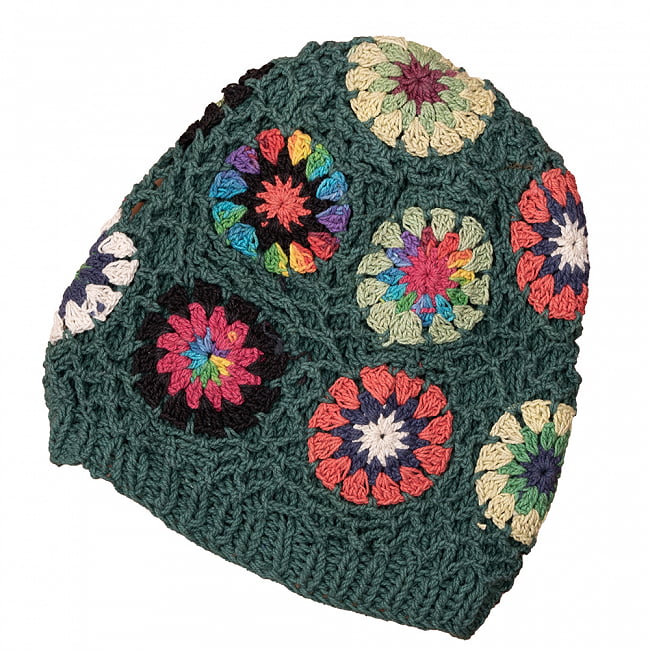 お花刺繍のニット帽 10 - 5：深緑