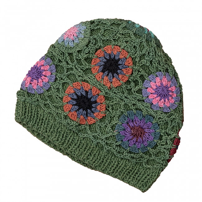 お花刺繍のニット帽 7 - 2：薄緑 小さめの作りです