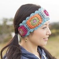 お花刺繍のニットヘアバンド - 水色の商品写真