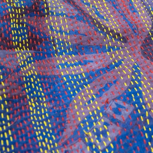 【1点物】インドのカンタ刺繍スカーフ (195cm×50cm) 7 - 他の箇所をアップにしてみました。