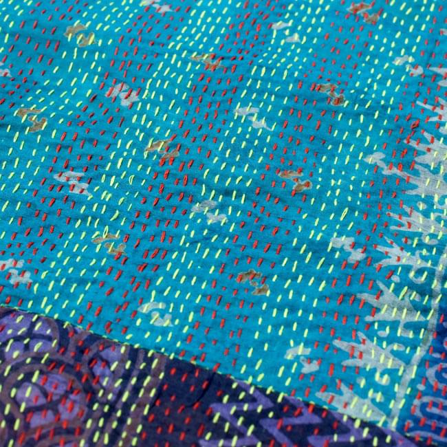 【1点物】インドのカンタ刺繍スカーフ (188cm×50cm) 4 - ひと針ひと針丁寧に縫われており、ため息の出る美しさです。