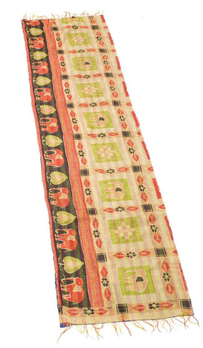 【1点物】インドのカンタ刺繍スカーフ (190cm×46cm) 10 - 反対の面の全体像です。