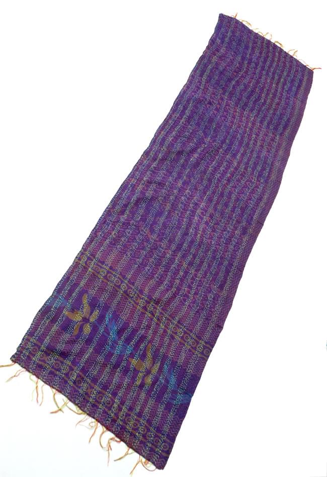 【1点物】インドのカンタ刺繍スカーフ (180cm×50cm) 10 - 反対の面の全体像です。