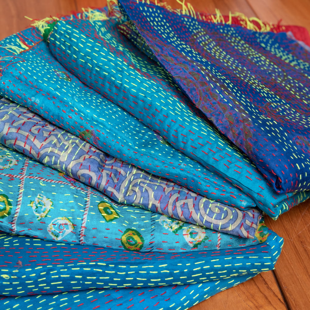 アソート】インドのカンタ刺繍スカーフ （約200cm×約45cm） の通販