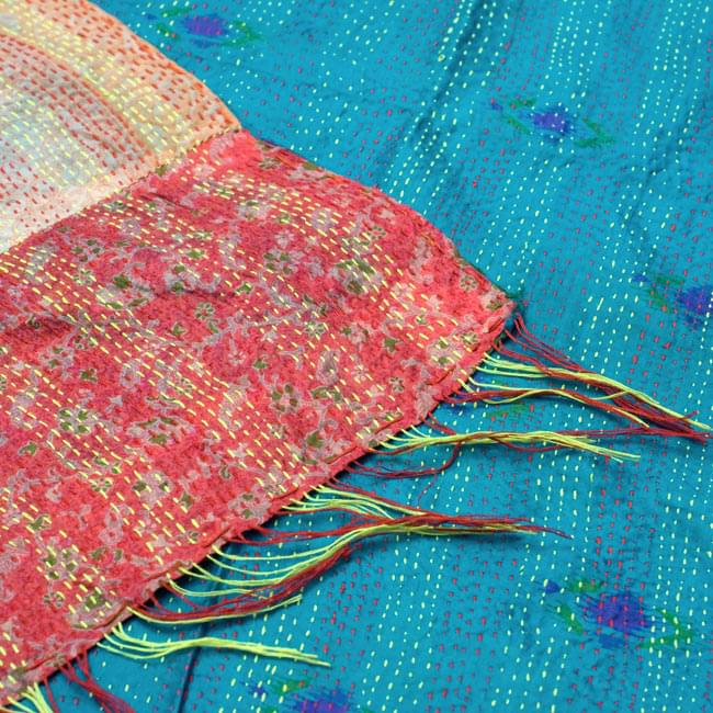 【1点物】インドのカンタ刺繍ショール (232cm×90cm) 5 - 反対面を折り返してみました。リバーシブルでお楽しみ頂けます。
