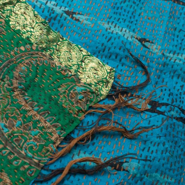 【1点物】インドのカンタ刺繍ショール (220cm×80cm) 8 - 反対面を折り返してみました。リバーシブルでお楽しみ頂けます。