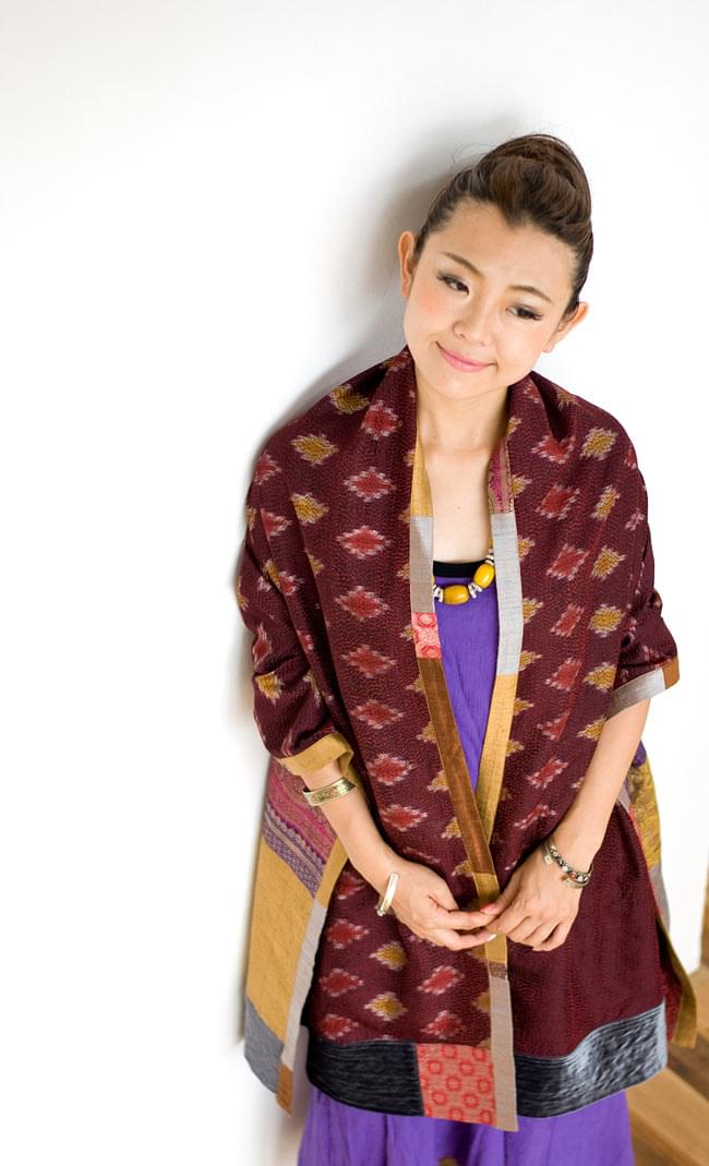 【1点物・インド最高級品】インドのカンタ刺繍ストール 3 - 裏面にしてみました。印象が変わります。