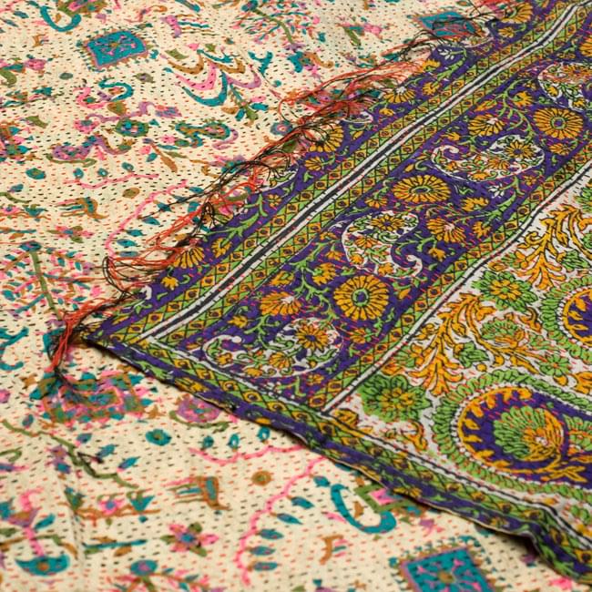 【1点物】インドのカンタ刺繍ショール (180cm×80cm) 8 - 反対面を折り返してみました。リバーシブルでお楽しみ頂けます。