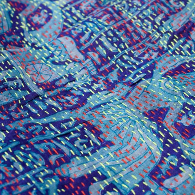 【1点物】インドのカンタ刺繍スカーフ (190-195cm×50cm) 7 - 他の箇所をアップにしてみました。