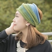 ネパールのカラフルリングターバン - 黄緑&水色の商品写真