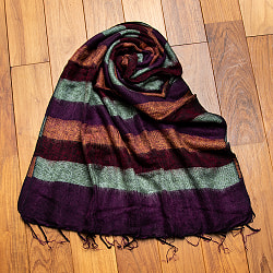 ワイドボーダーの機織りストール ショール - サブ2