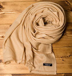 パシュミナ　カシミア100% 大判手織りストール - ベージュ - サブ4