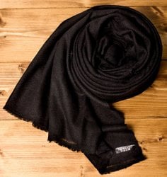 パシュミナ100% 大判手織りストール - ブラック