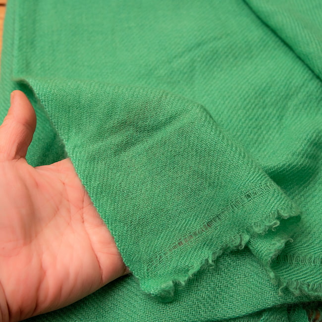 パシュミナ　カシミア100% 大判手織りストール - グリーン 6 - 手作りだからこその、機械では作れない一品です。