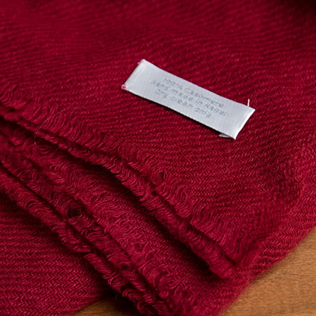 パシュミナ　カシミア100% 大判手織りストール - えんじ色 2 - ふんわりとした柔らかく素晴らしい肌触りが魅力的