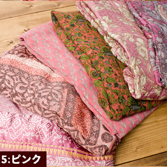 オールドサリーのスカーフ 約100cm×100cm  14 - 5：ピンク