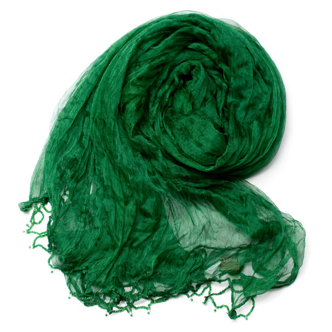 インドの薄ショール クリンクル ドゥパッタ - 緑 2 - 鮮やかでビビッドな色彩が綺麗です