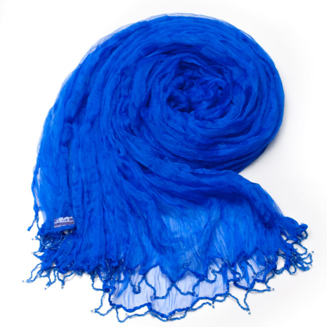 インドの薄ショール クリンクル ドゥパッタ - ブルー 2 - 鮮やかでビビッドな色彩が綺麗です