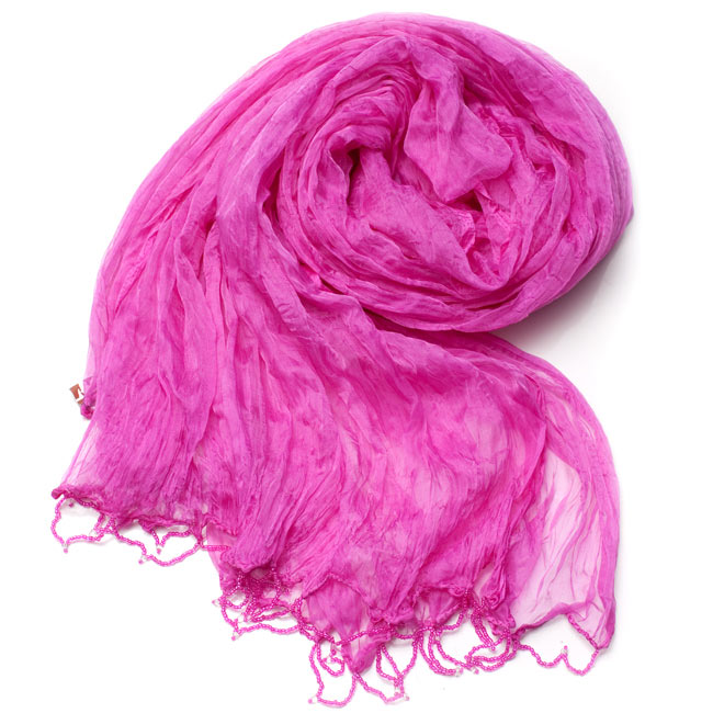 インドの薄ショール クリンクル ドゥパッタ - ピンク 2 - 鮮やかでビビッドな色彩が綺麗です