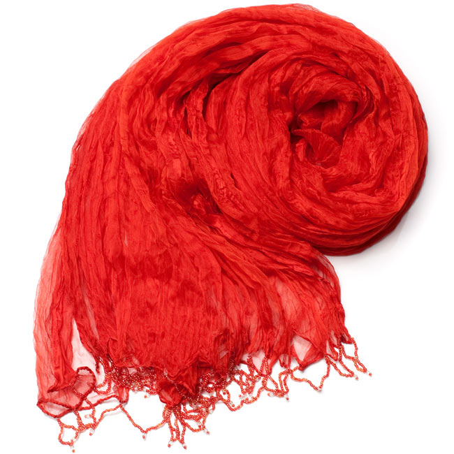 インドの薄ショール クリンクル ドゥパッタ - ブラッドオレンジ 2 - 鮮やかでビビッドな色彩が綺麗です