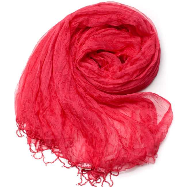 インドの薄ショール クリンクル ドゥパッタ - サーモンピンク 2 - 鮮やかでビビッドな色彩が綺麗です