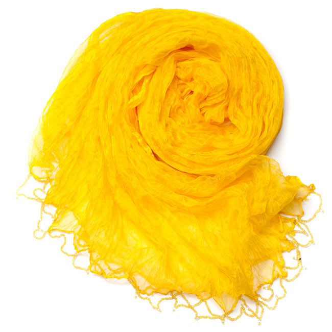 インドの薄ショール クリンクル ドゥパッタ - イエロー 2 - 鮮やかでビビッドな色彩が綺麗です