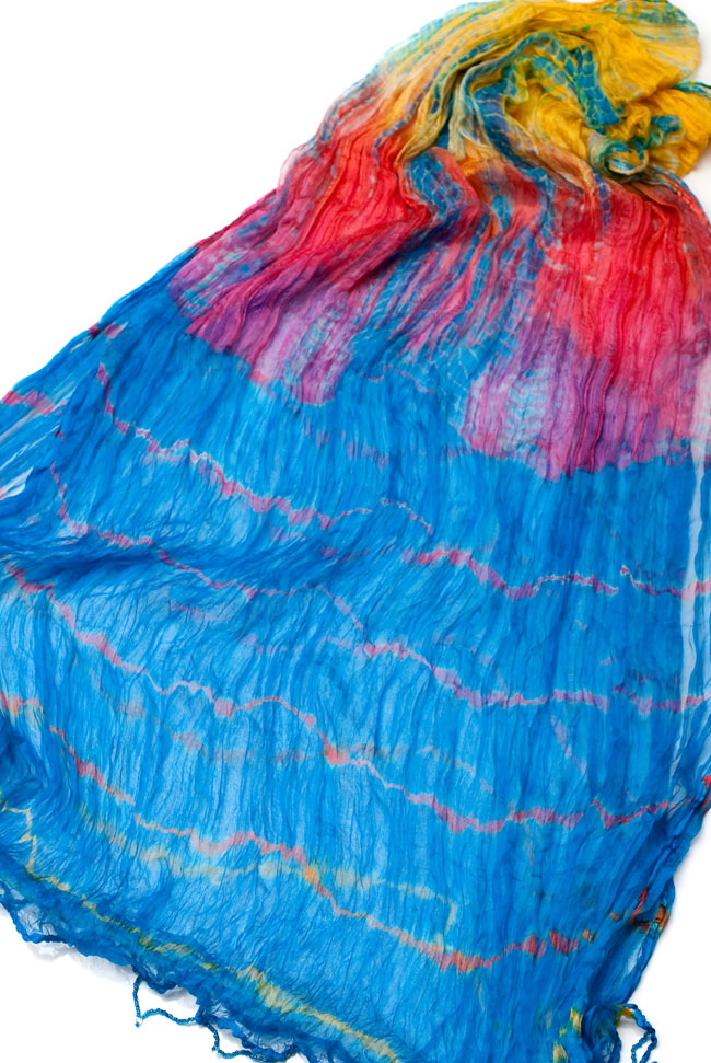 インドの薄ショール クリンクル タイダイドゥパッタ - スカイブルーの写真