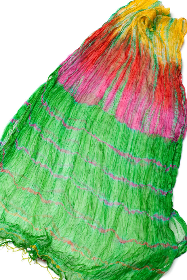 インドの薄ショール クリンクル タイダイドゥパッタ - 黄緑の写真