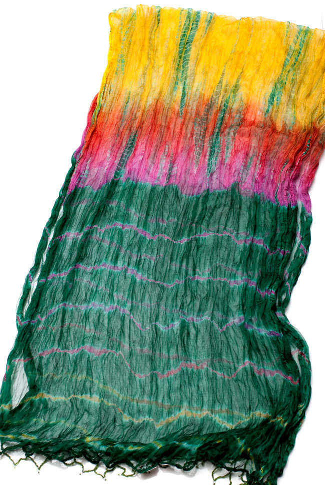 インドの薄ショール クリンクル タイダイドゥパッタ - 緑の写真