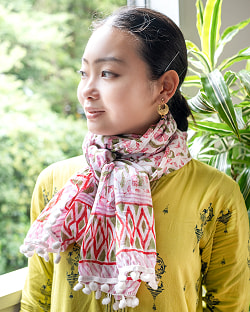 軽やかな肌触り ウッドブロックのコットンショール - サブ3