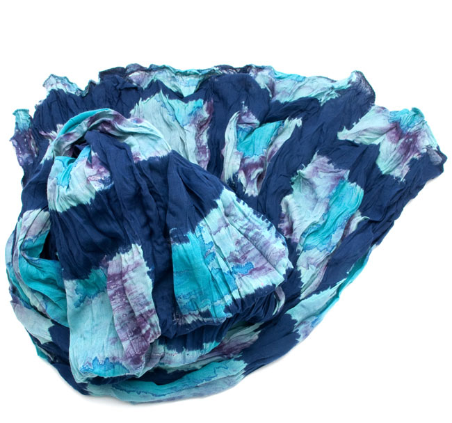 (タイダイ) インドのクリンクルストール - 紺×水色の写真