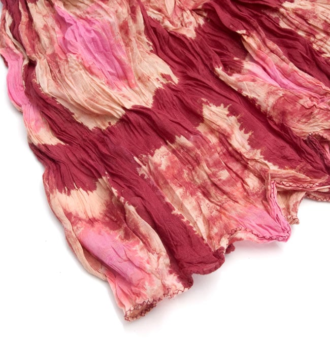 (タイダイ) インドのクリンクルストール - 小豆色×ピンク 3 - 端の部分はこのようになっております