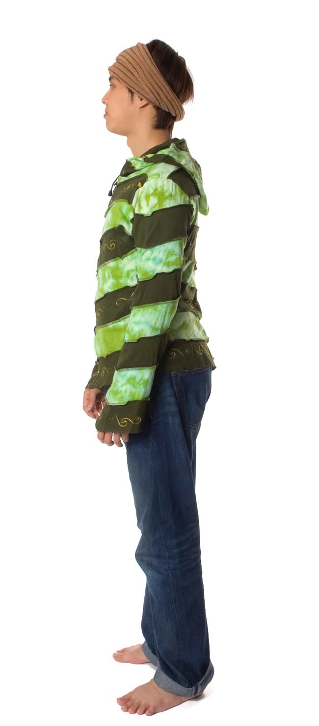 カラフルボーダー パッチワークパーカー オリーブ 黄緑 の通販 Tirakita Com