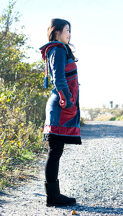 ベルベット生地のパッチワーク・トライバルコート - サブ4