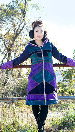 ベルベット生地のパッチワーク・トライバルコート - サブ2