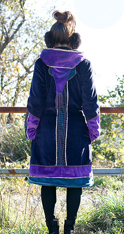 ベルベット生地のパッチワーク・トライバルコート - サブ4