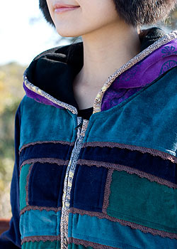 ベルベット生地のパッチワーク・トライバルコート - サブ5