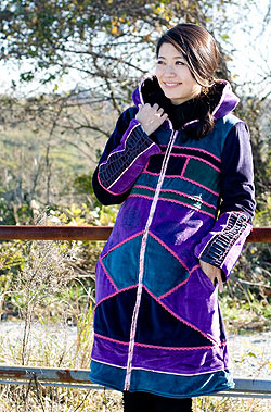 ベルベット生地のパッチワーク・トライバルコート - サブ2