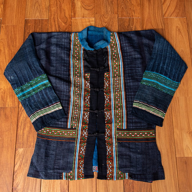 タイ 族　ブランケット ストール インディゴ 藍染 刺繍 骨董 アンティーク 一点物】黒モン族の藍染刺繍ジャケット の通販[送料無料] - TIRAKITA.COM