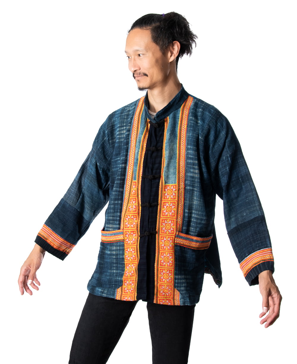 一点物】黒モン族の藍染刺繍ジャケット の通販[送料無料