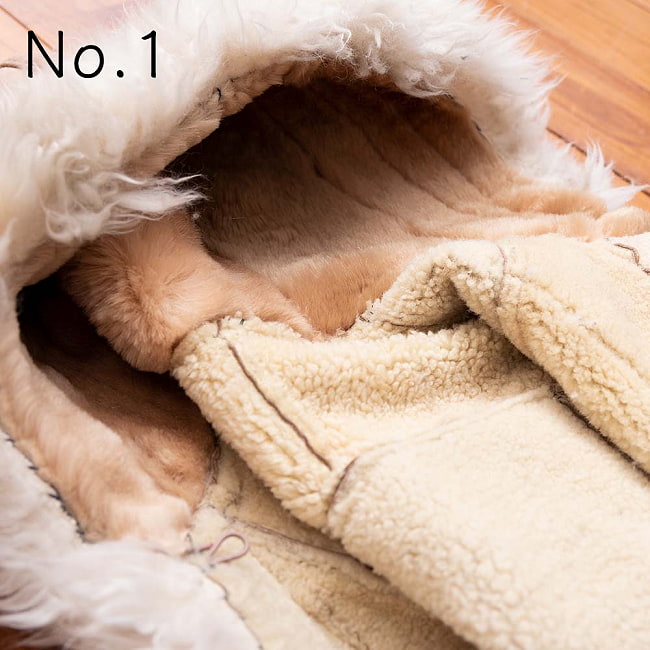 【1点もの】　パシュトゥーン人のムートンコート　フード付き　羊毛100％ 12 - No.1　フード部分と身ごろの内側は材質が異なります