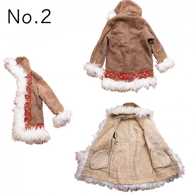 【1点もの】　パシュトゥーン人のムートンコート　フード付き　羊毛100％ 8 - No.2を各方向からみてみました　かなり暖かいです
