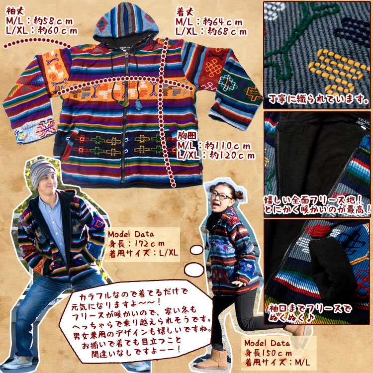 ネパール民族織り布のカラフルジャケットの説明画像